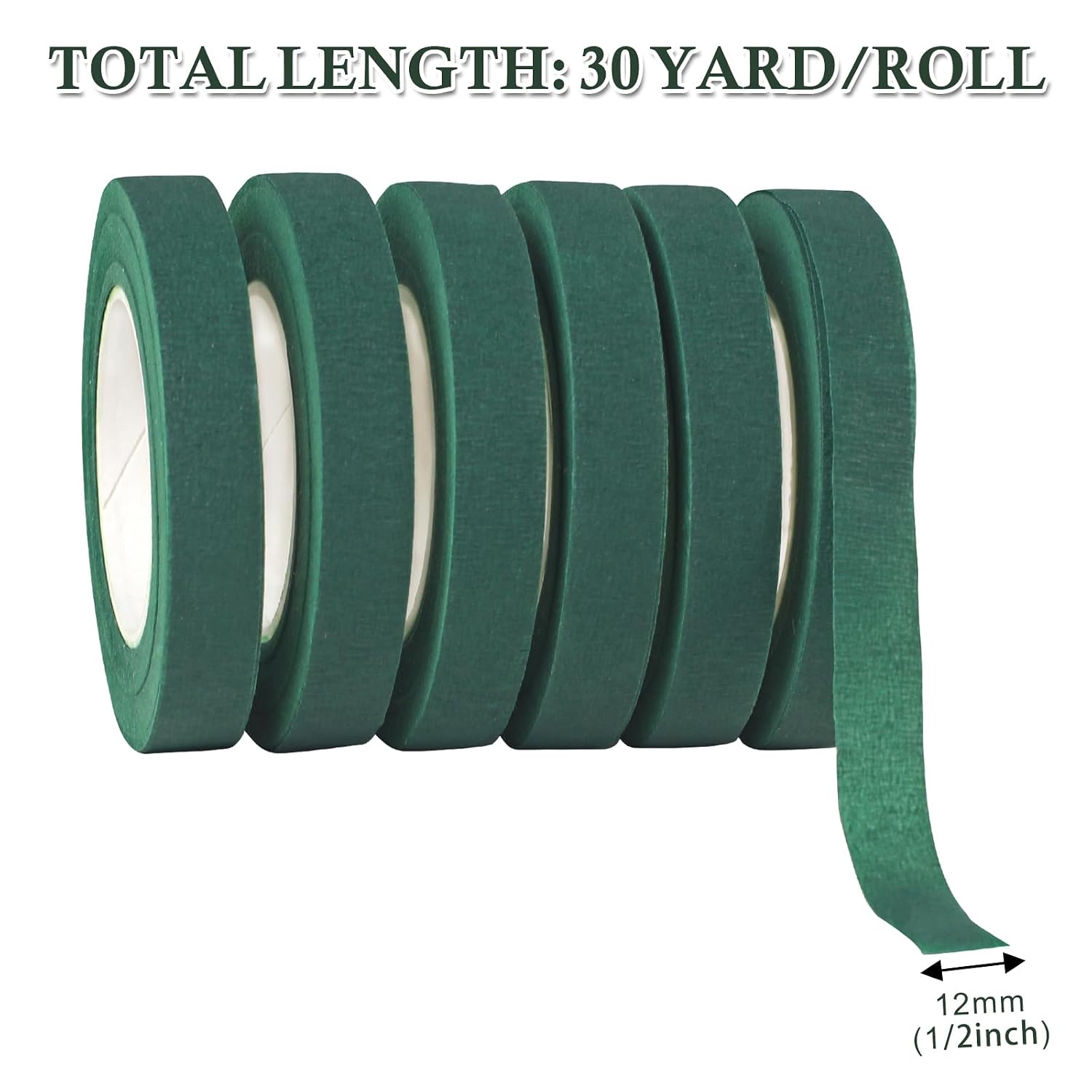12 Rolls Floral Ribbon 1/2 Inch Dark Green Flower Ribbon,